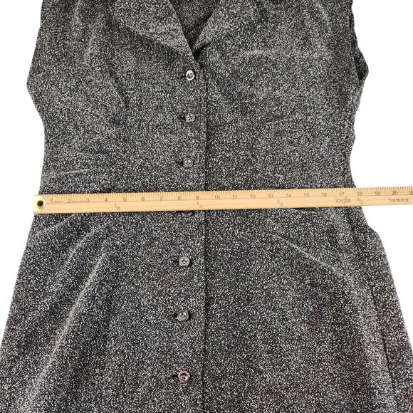 Gray Button Front Dress Womens 12 Collared Ruched Cap Sleeve Shift Knee Length - Picture 15 of 16